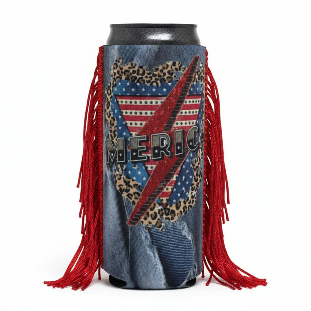 Slim Denim Merica Fringe Koozie