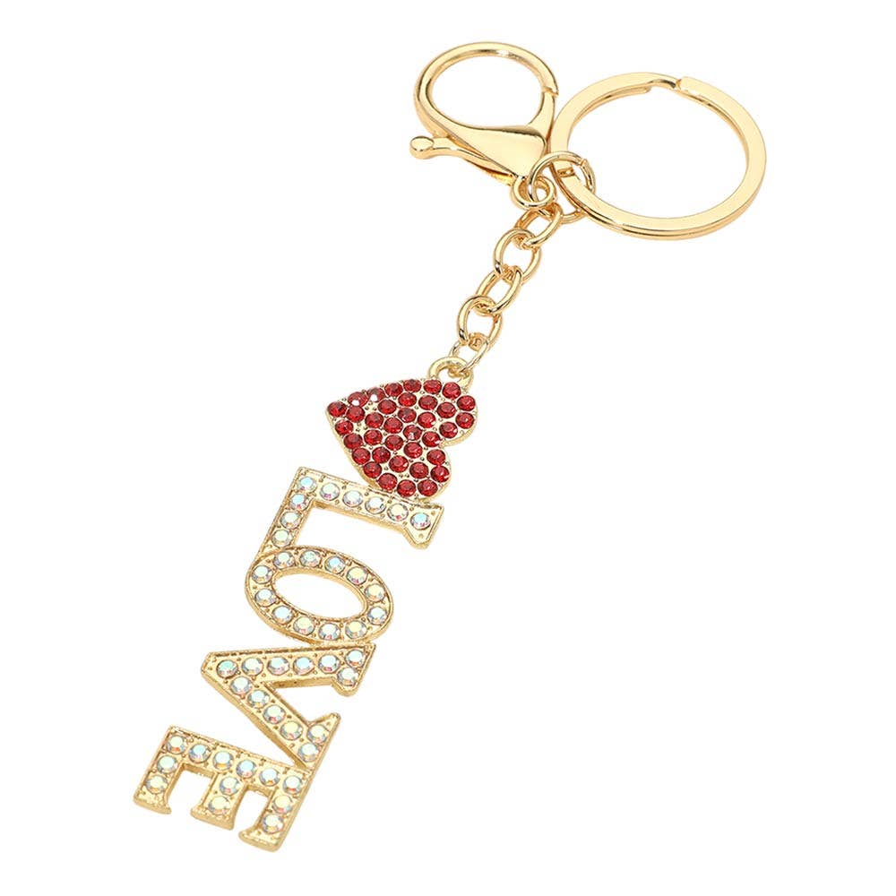 Rhinestone Pave Heart LOVE Bag Charm Keychains