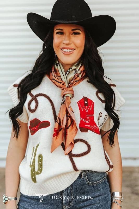 Beige Cow Skull Western Brand Printed Wild Rag