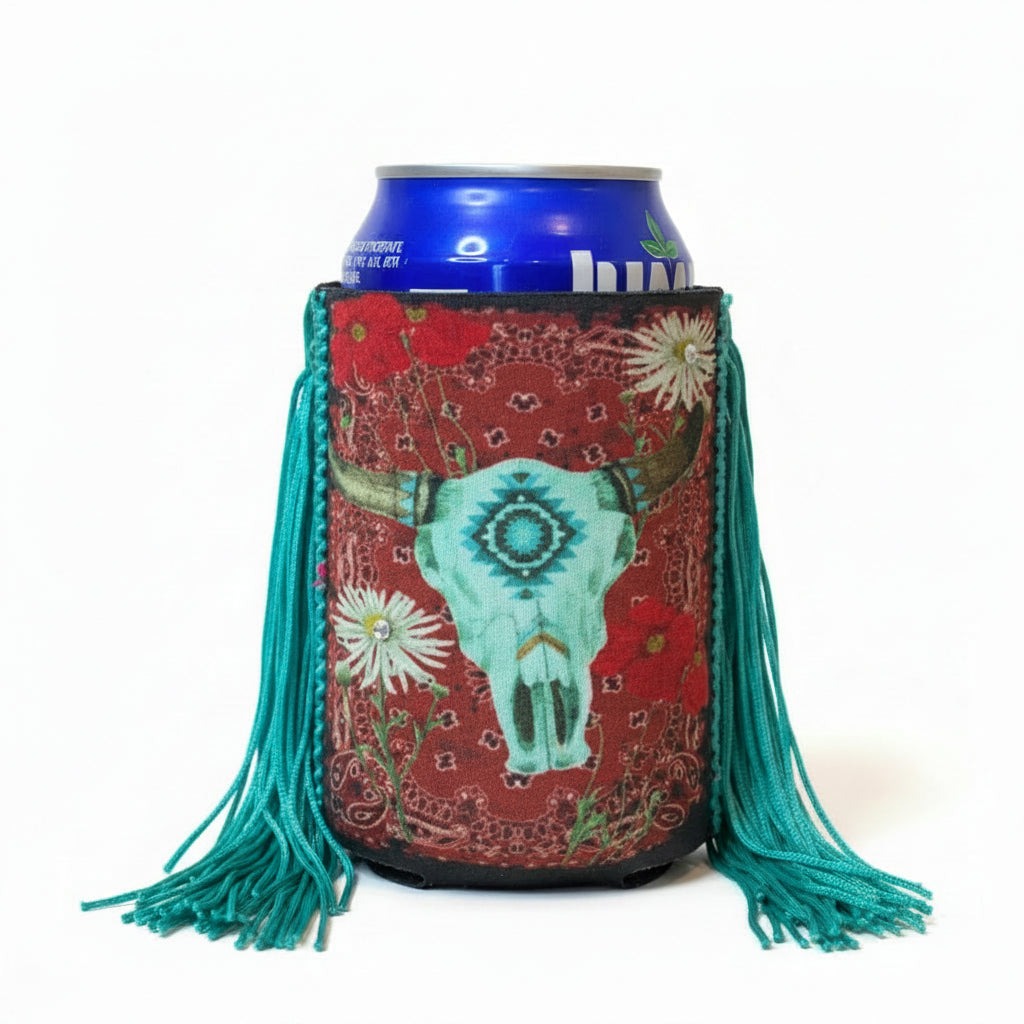 Regular Turquoise Skull Fringe Koozie