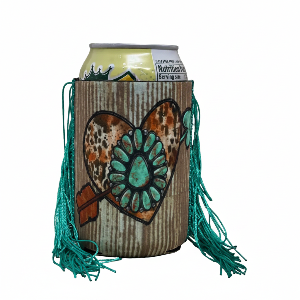 Regular Turquoise Stone Heart Fringe Koozie