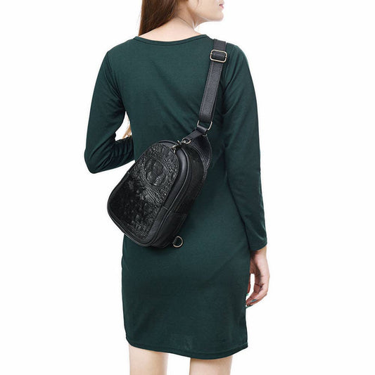 American Darling Western Leather Sling Bag with Black Crocodile Embossed Detailing Genuine Hair-on cowhide Leather