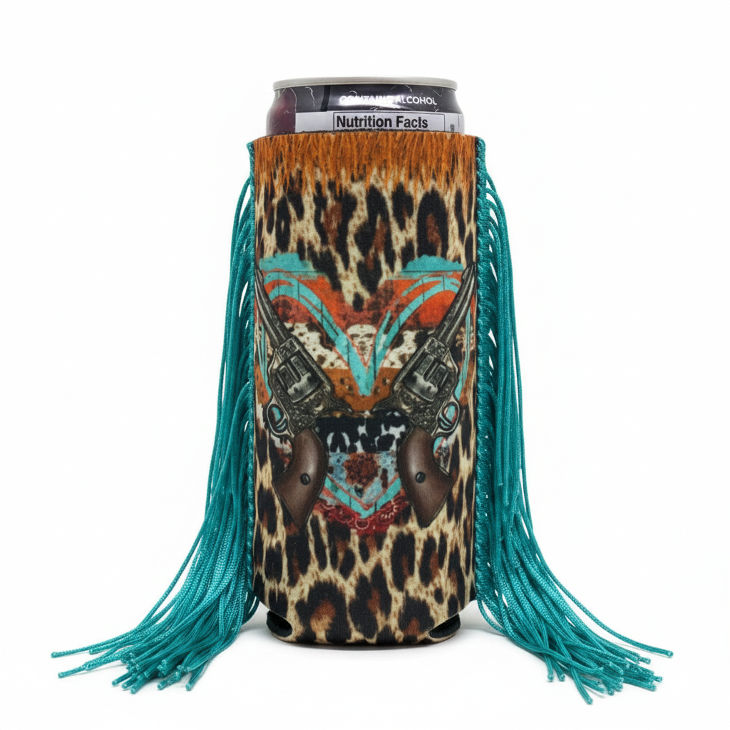 Slim Pistol Heart Fringe Koozie