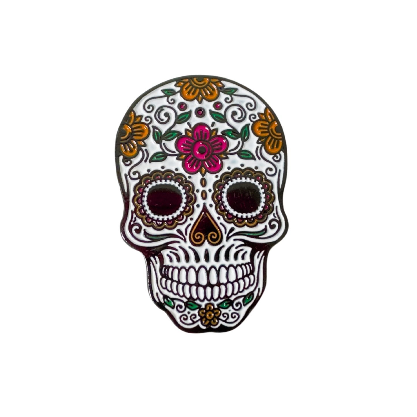 Sturdy Magnetic Flowered Skull Pin - Style Flowered Skull