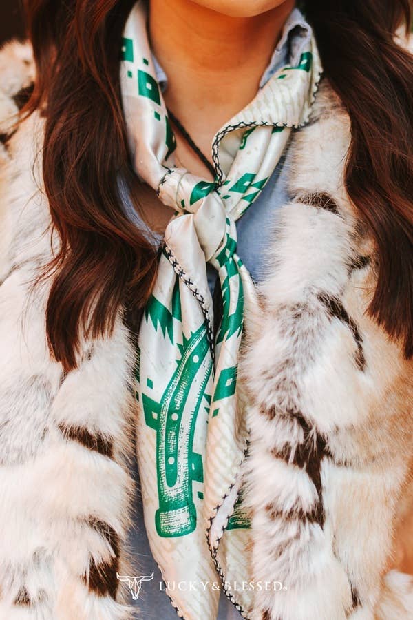 Cream Jade Horse Aztec Double Sided Printed Wild Rag