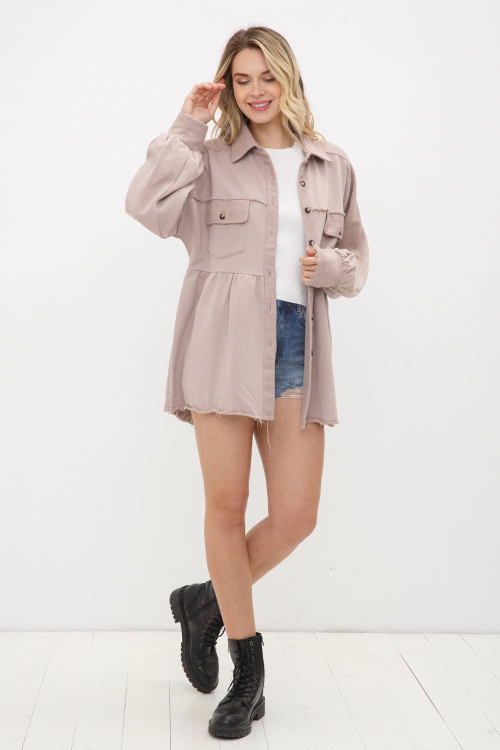 Dusty Mauve Dreams | Frayed Edge French Terry Peplum Shacket