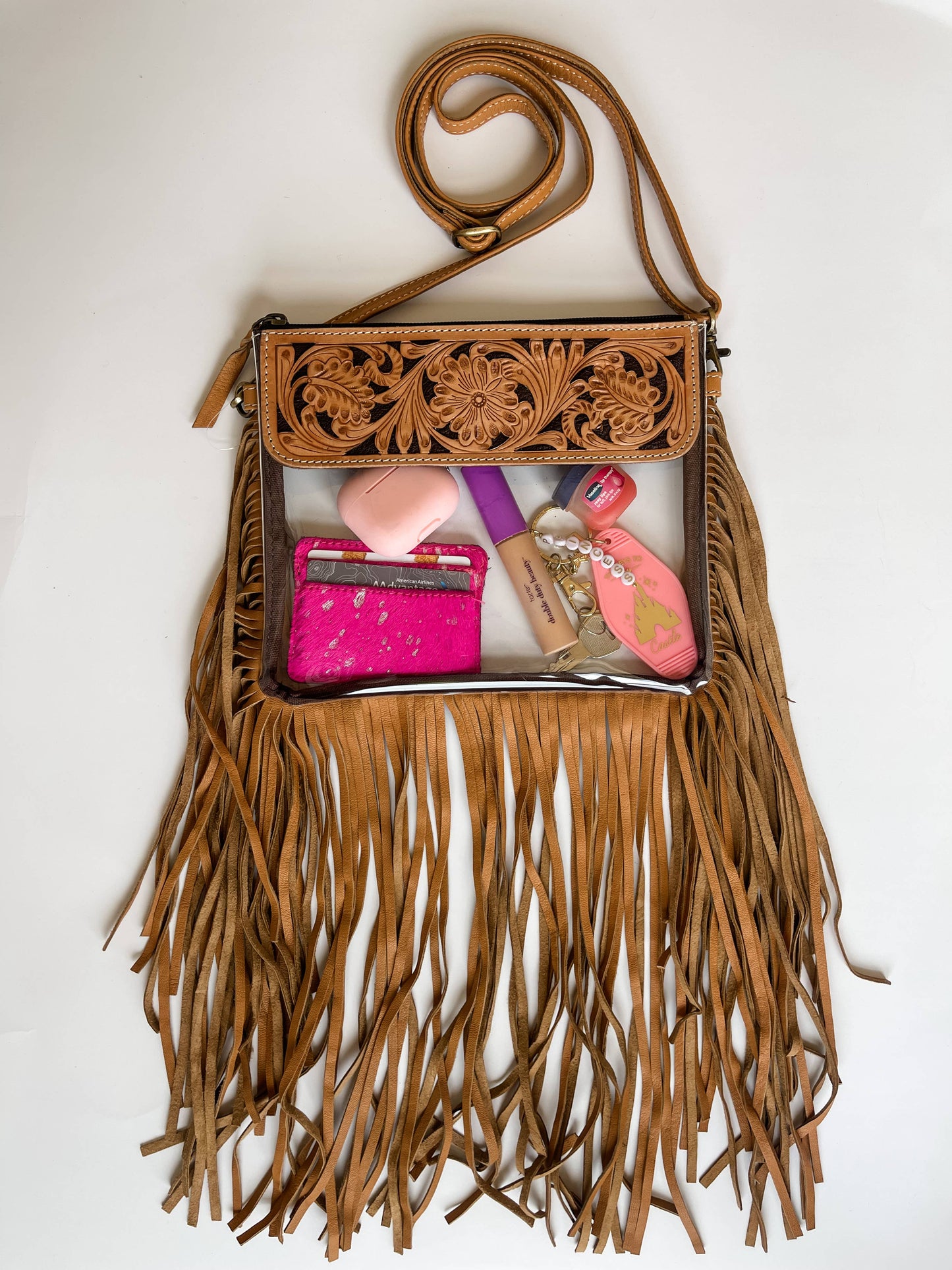 Tooled Leather Clear Crossbody - Rodeo Concert Game Day Stadium