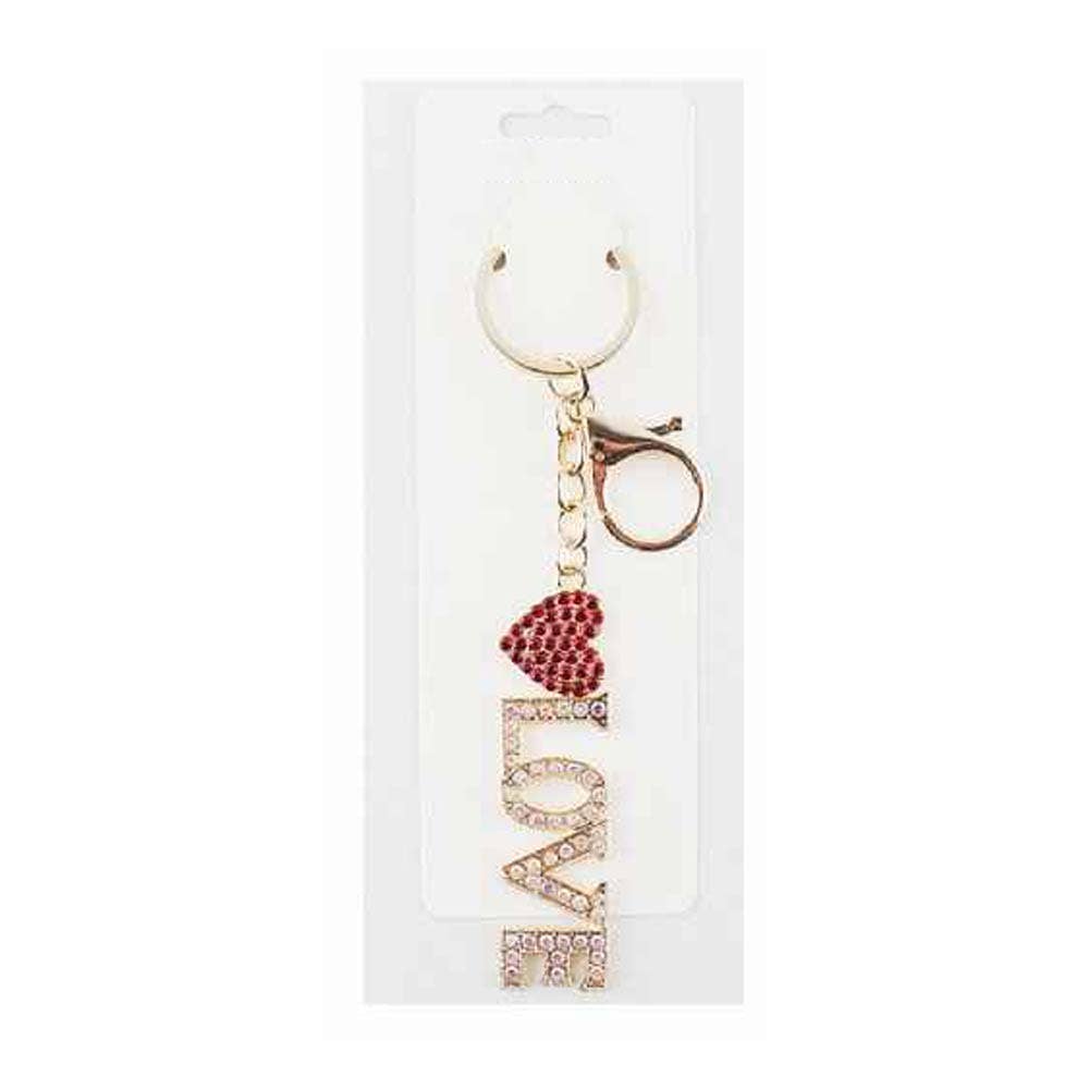 Rhinestone Pave Heart LOVE Bag Charm Keychains