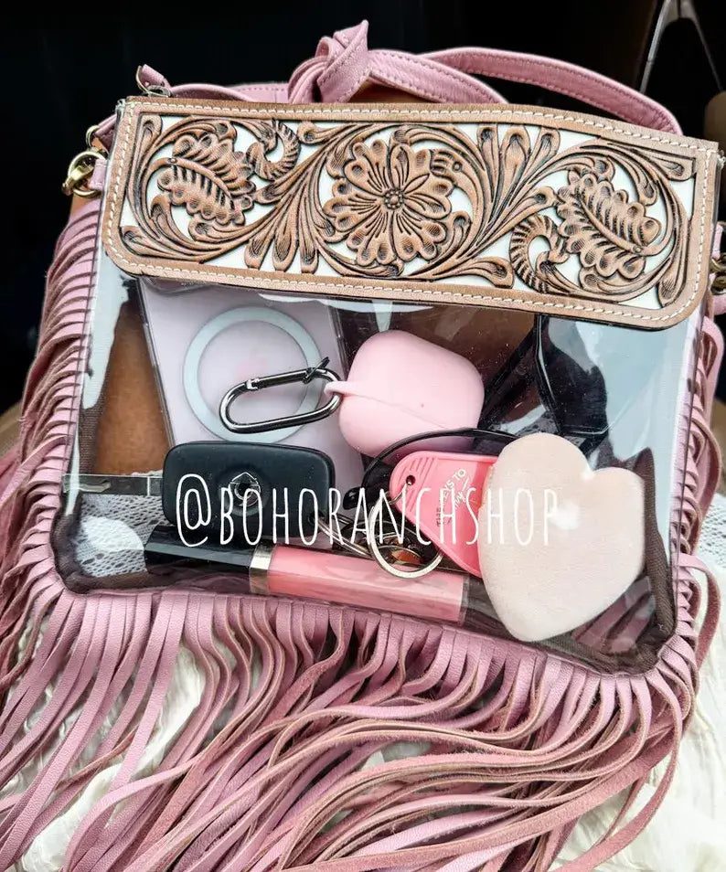Tooled Leather Clear Crossbody - Rodeo Concert Game Day Stadium