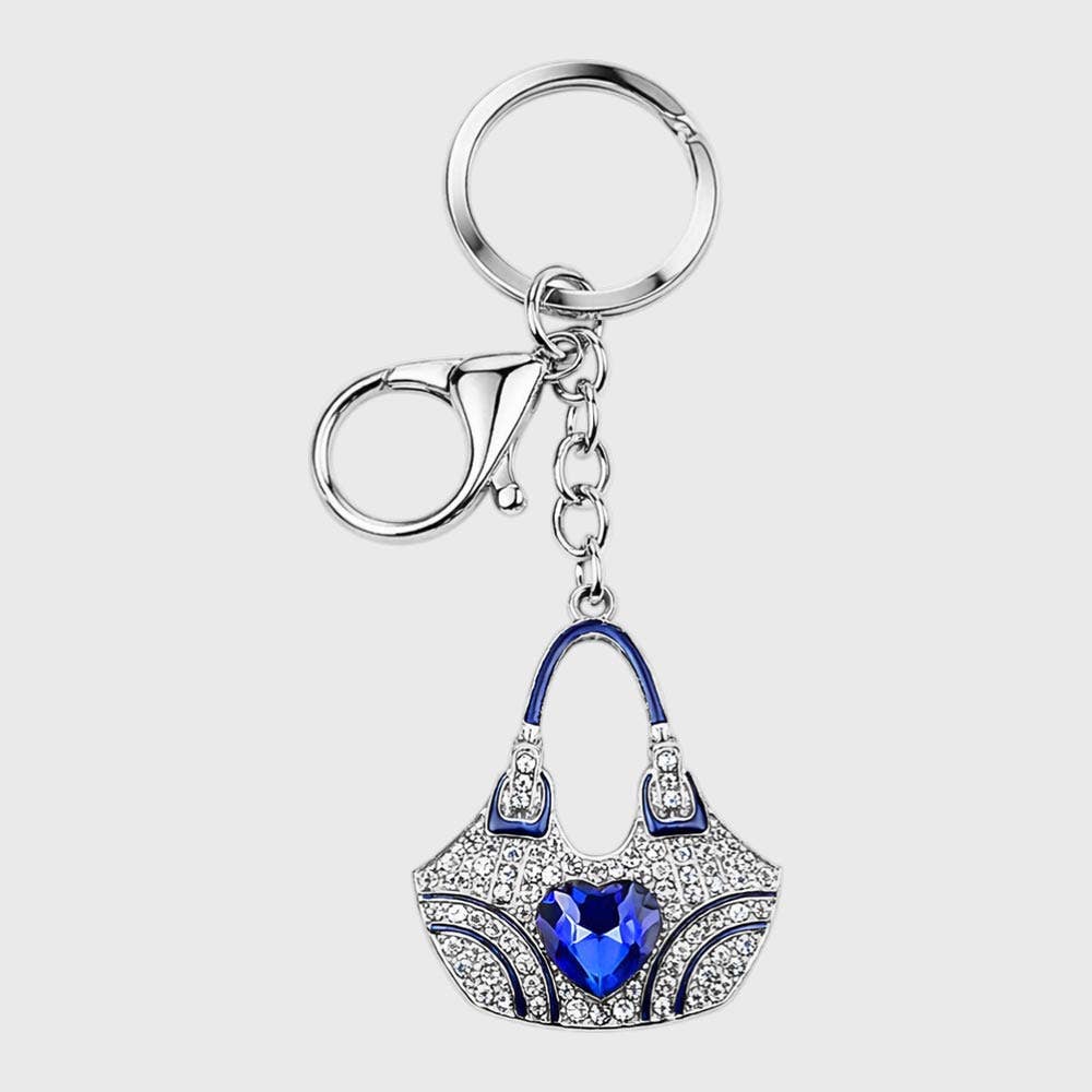 Heart Stone Accent Rhinestone Pave Handbag Charm Keychains
