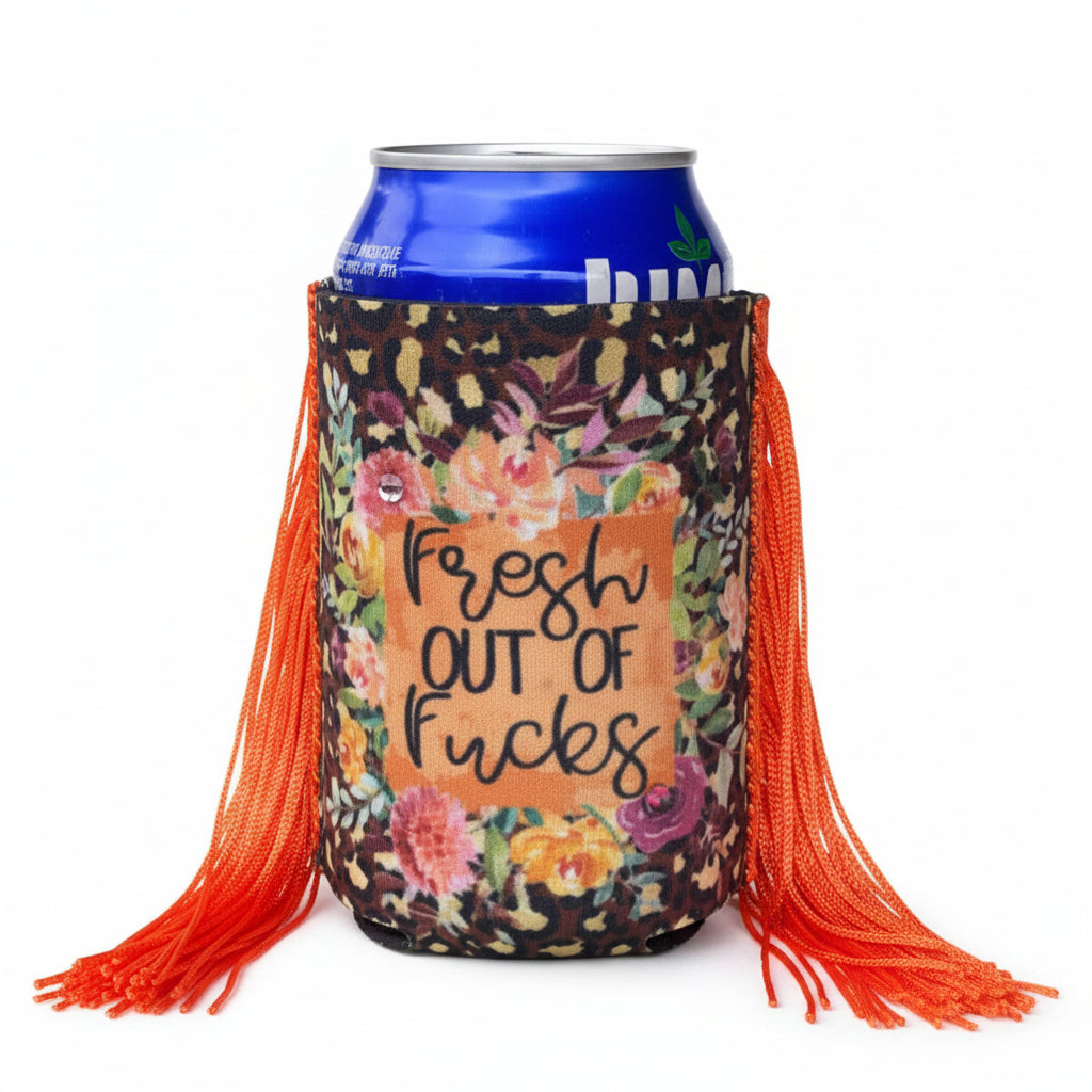 Regular Fresh Out of Fucks Fringe Koozie