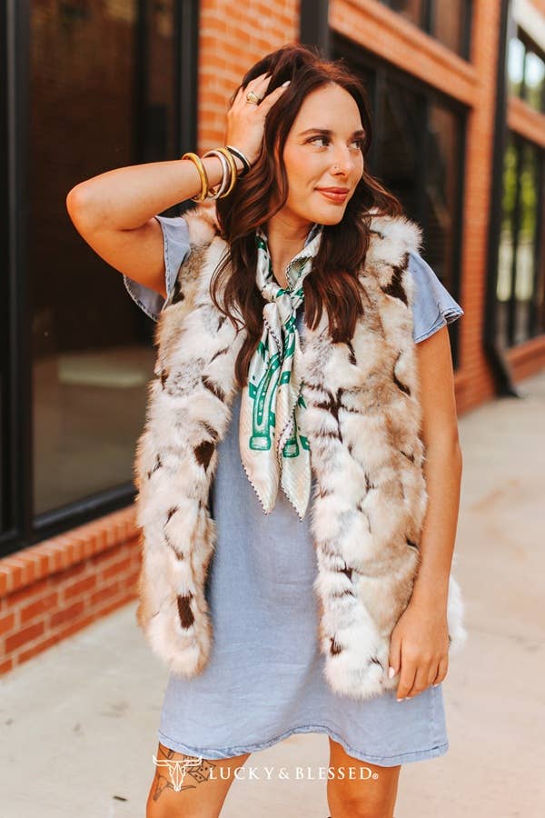 Cream Jade Horse Aztec Double Sided Printed Wild Rag