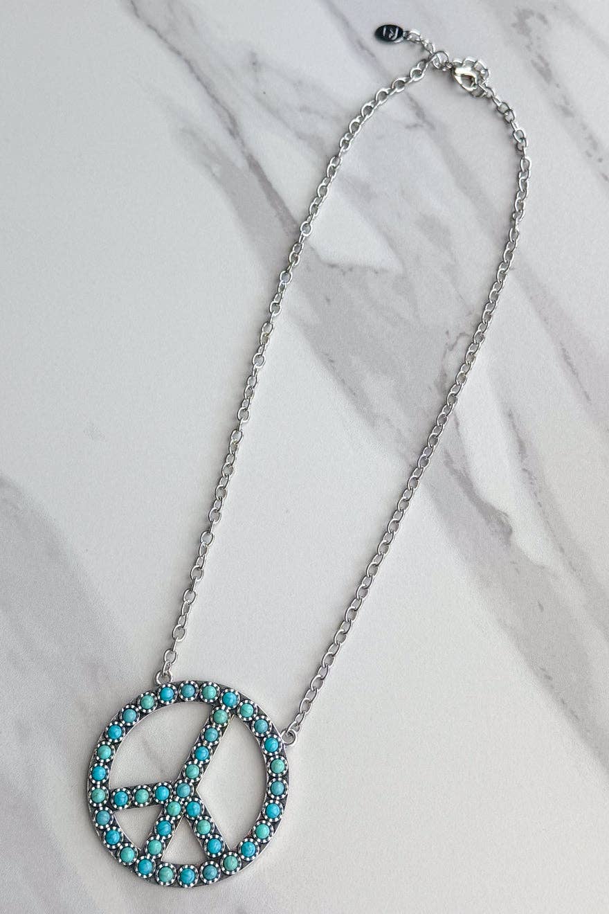 Turquoise Blaze Peace Necklace - Silver Tone