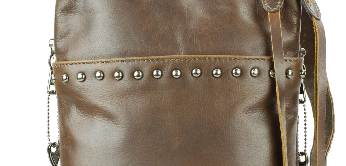 Locking CC Curved Leather Crossbody Bag with Stud Detail