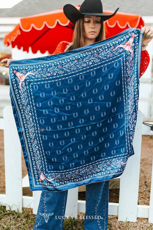 Blue Horse Shoe Double Sided Printed Wild Rag