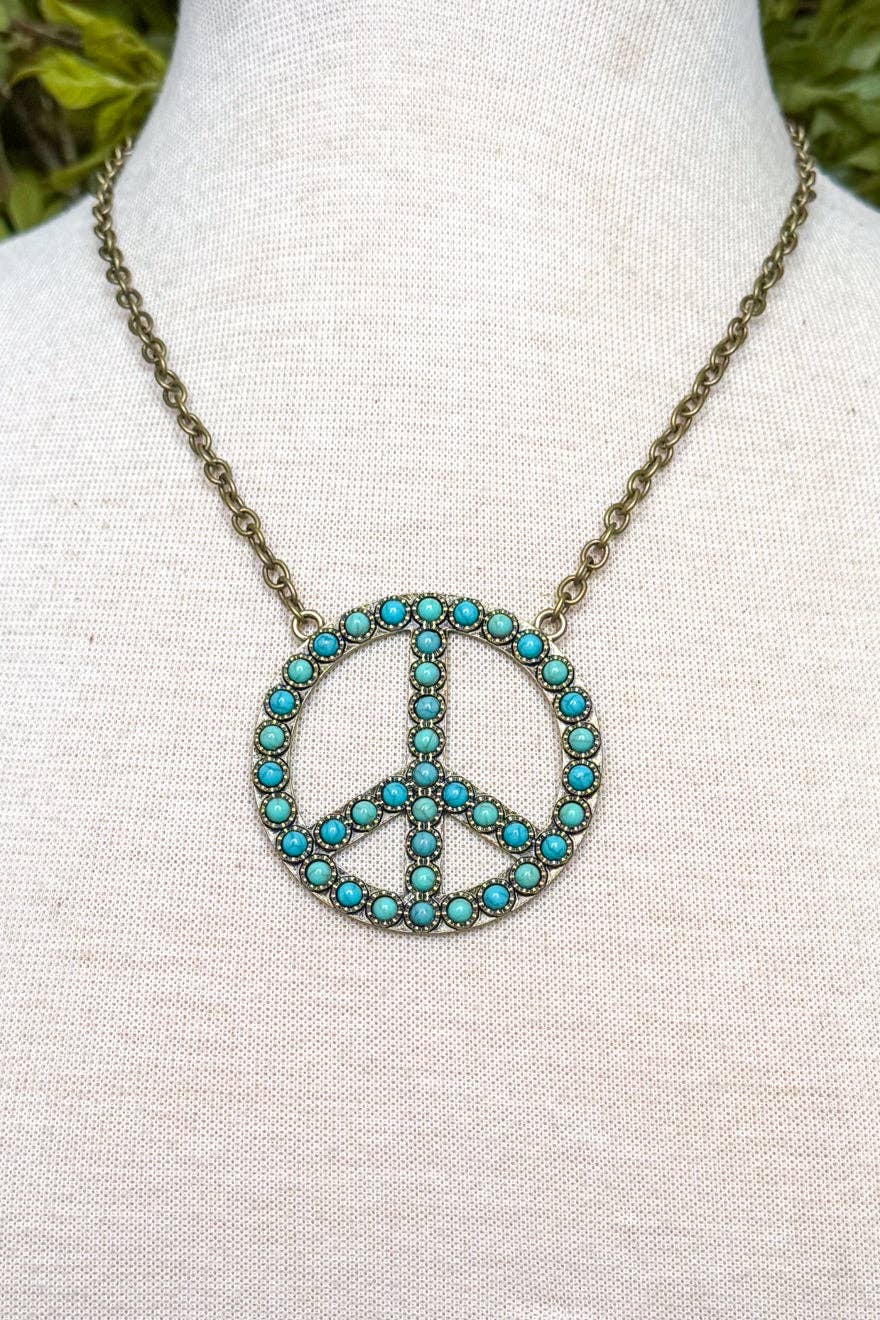 Turquoise Blaze Peace Necklace- Bronze
