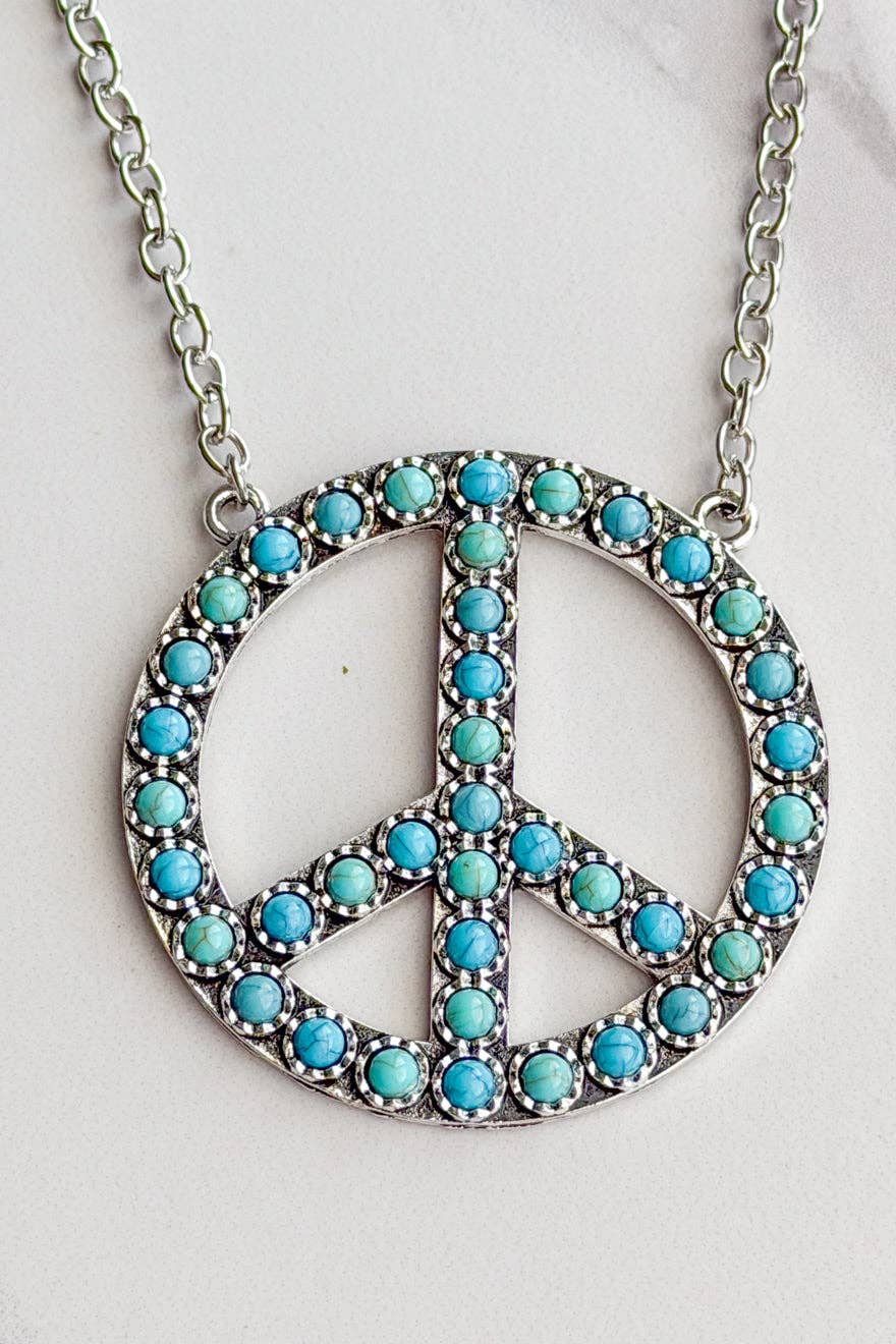 Turquoise Blaze Peace Necklace - Silver Tone