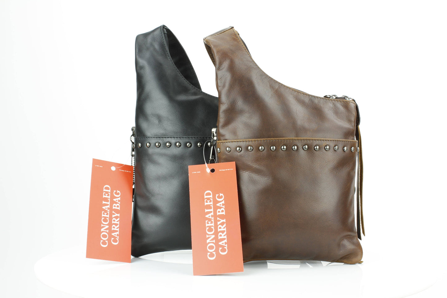 Locking CC Curved Leather Crossbody Bag with Stud Detail