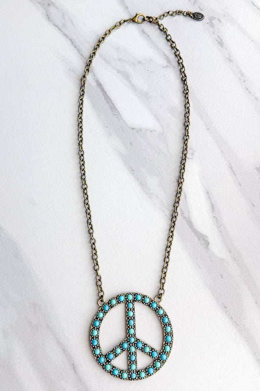 Turquoise Blaze Peace Necklace- Bronze