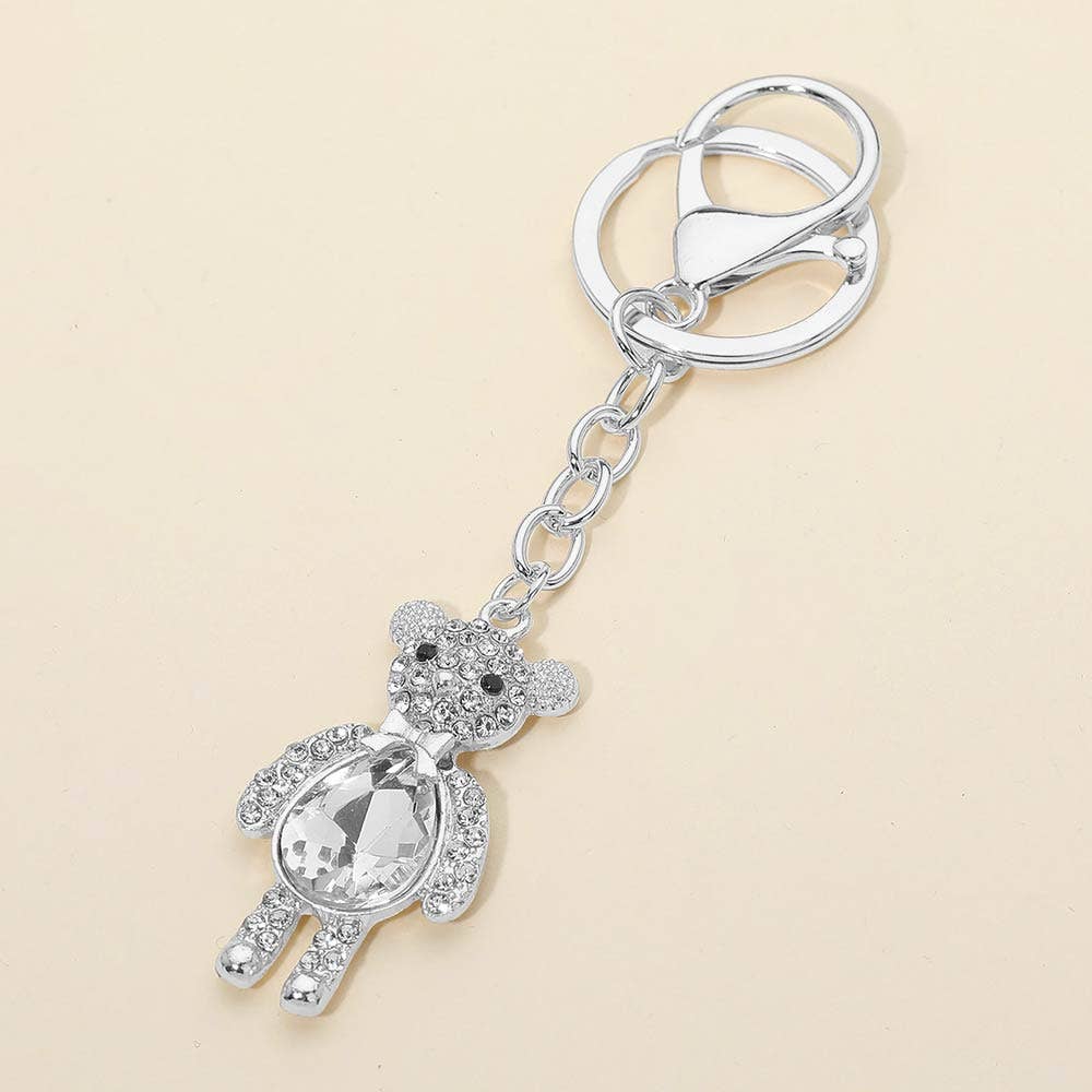 Rhinestone Teddy Bear Drop Bag Charm Keychains