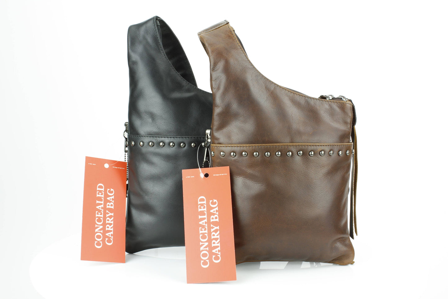 Locking CC Curved Leather Crossbody Bag with Stud Detail