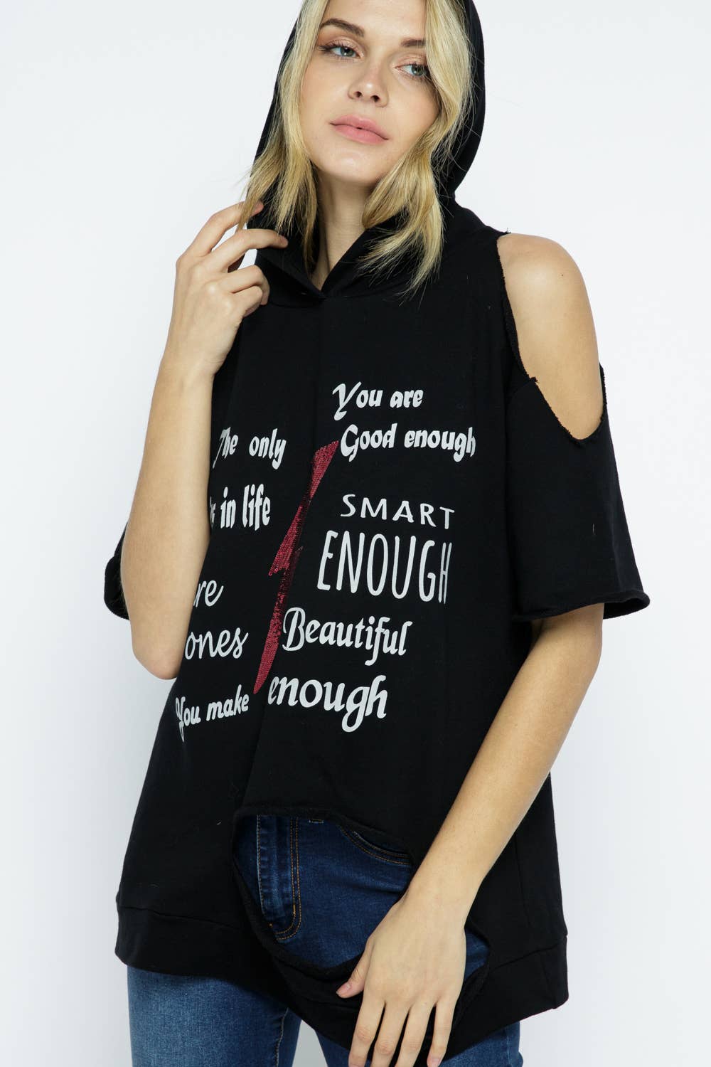 Distressed Short sleeve hoodie