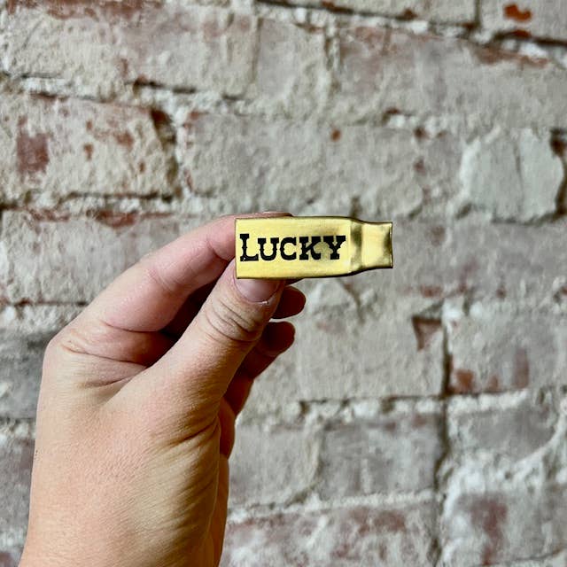 Smashed Bullet Clip - "LUCKY" Design - hat clip, boot clip, bag charm