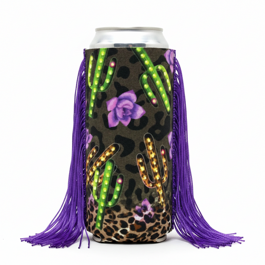 Slim Purple Cactus Fringe Koozie
