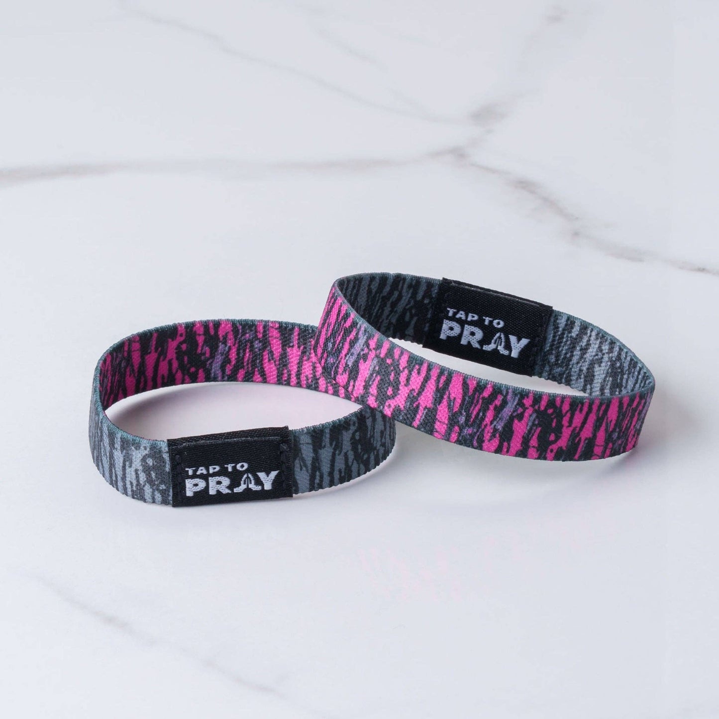Tap To Pray® Wristband – Tree Bark Camo Pink & Grey