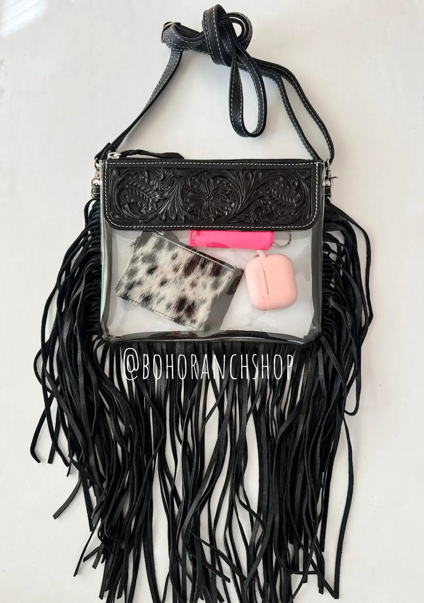 Tooled Leather Clear Crossbody - Rodeo Concert Game Day Stadium