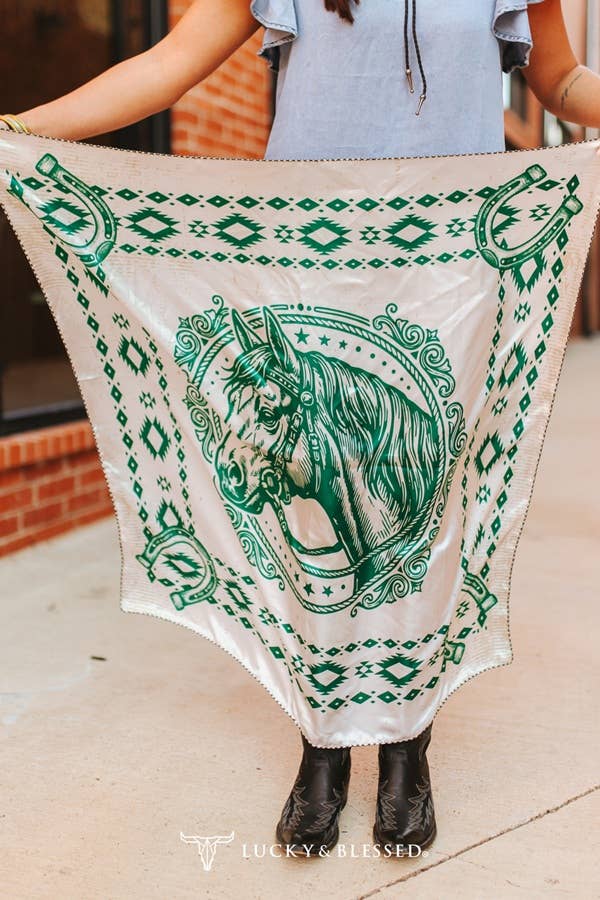 Cream Jade Horse Aztec Double Sided Printed Wild Rag