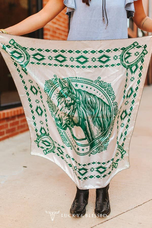 Cream Jade Horse Aztec Double Sided Printed Wild Rag