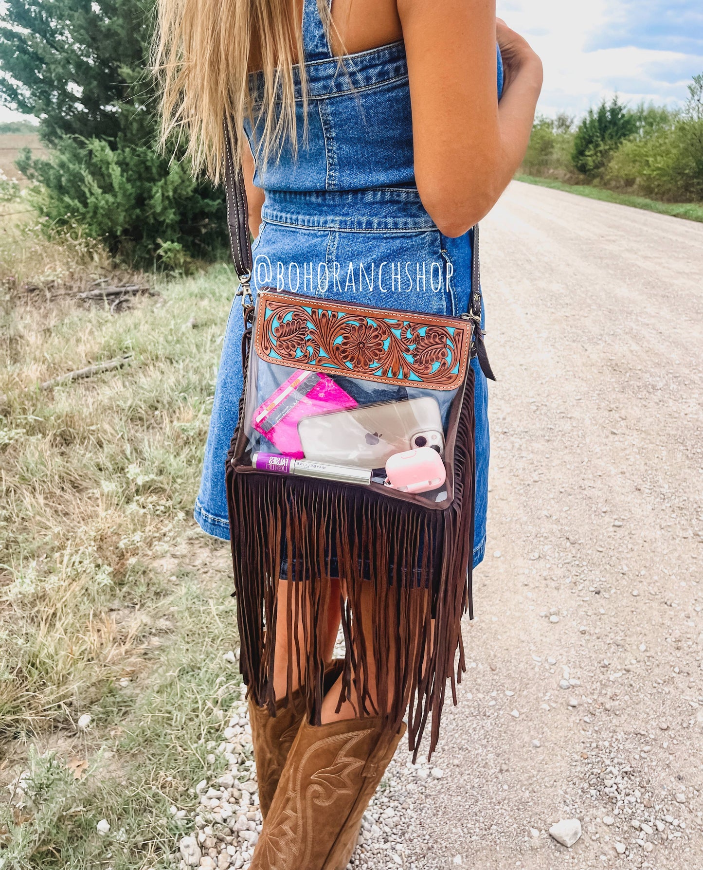 Tooled Leather Clear Crossbody - Rodeo Concert Game Day Stadium