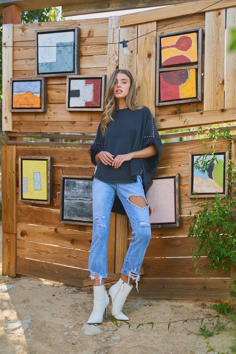 Midnight Rebel | Studded Oversized High-Low Tee
