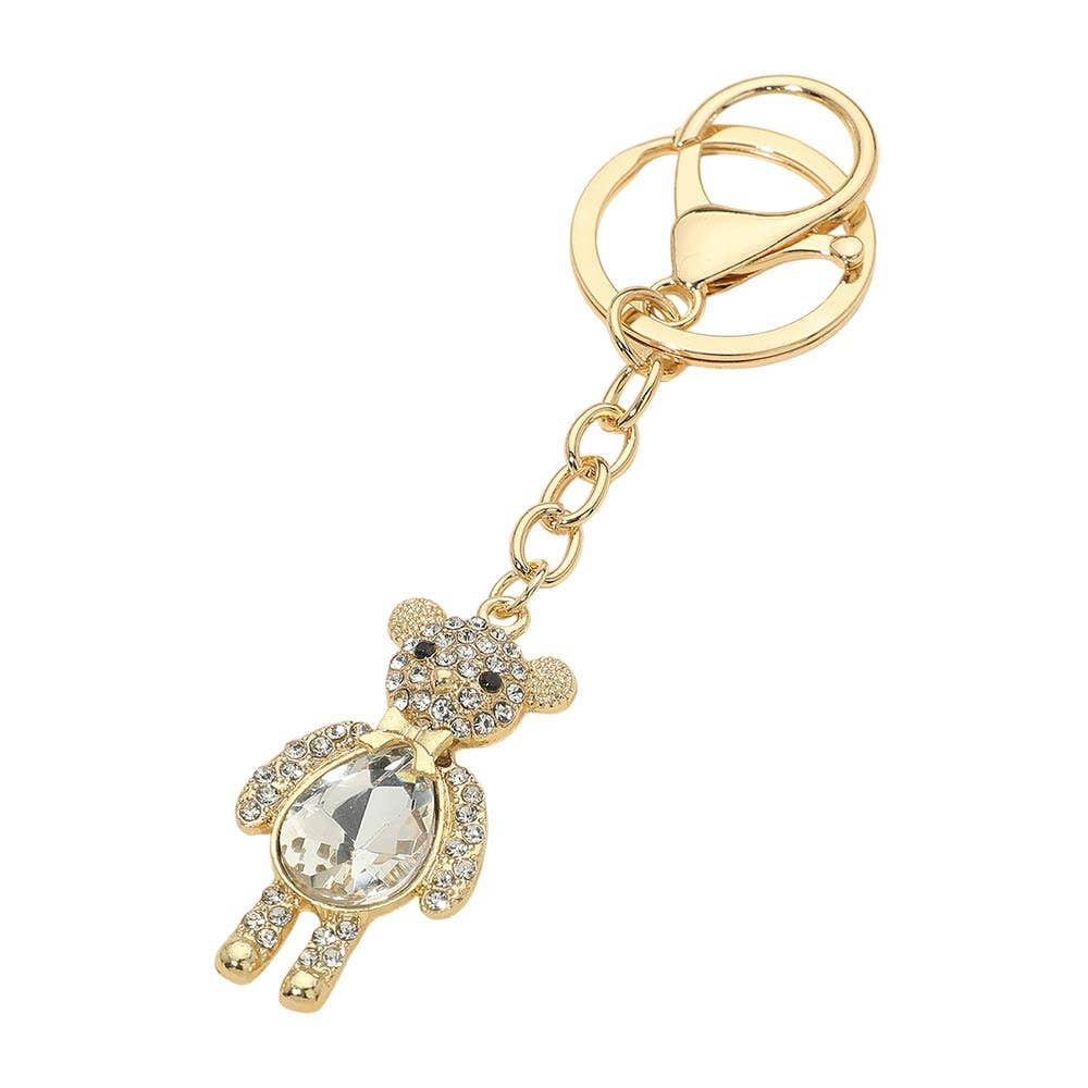 Rhinestone Teddy Bear Drop Bag Charm Keychains