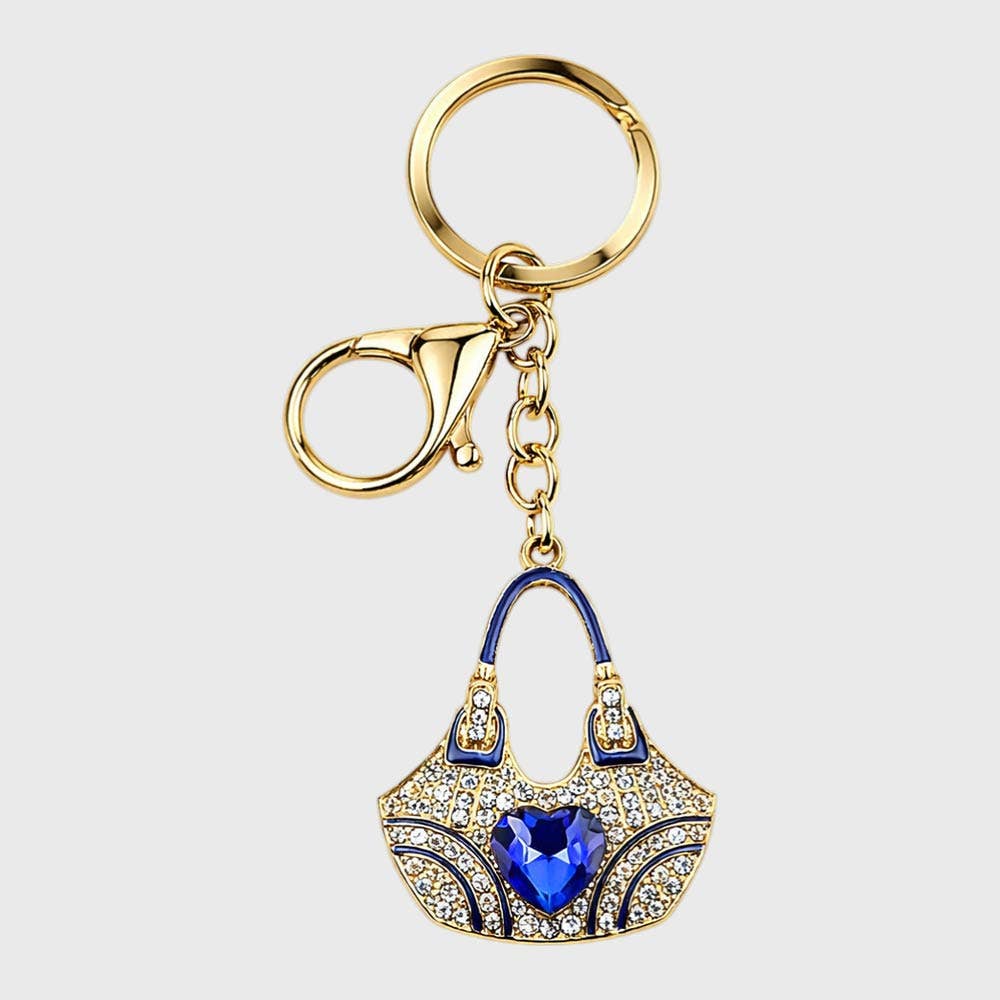 Heart Stone Accent Rhinestone Pave Handbag Charm Keychains