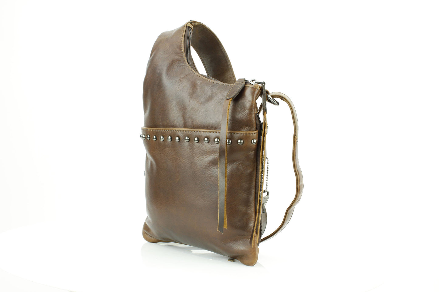 Locking CC Curved Leather Crossbody Bag with Stud Detail