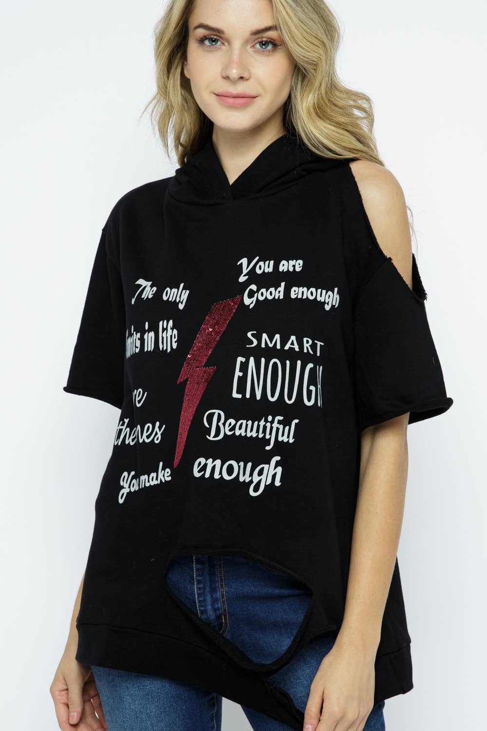 Distressed Short sleeve hoodie
