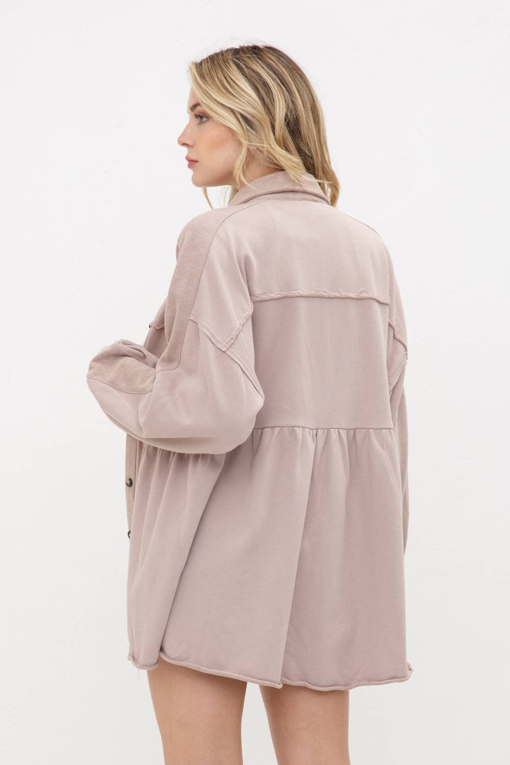 Dusty Mauve Dreams | Frayed Edge French Terry Peplum Shacket