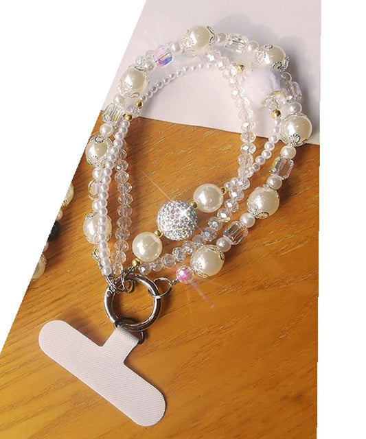 Beaded Wristlet Phone Strap – Crystal & Pearl Style