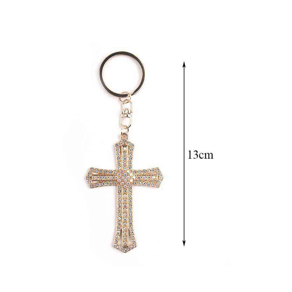 Rhinestone Embellished Cross Charm Keychains