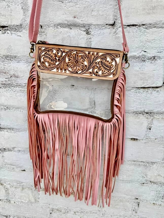 Tooled Leather Clear Crossbody - Rodeo Concert Game Day Stadium