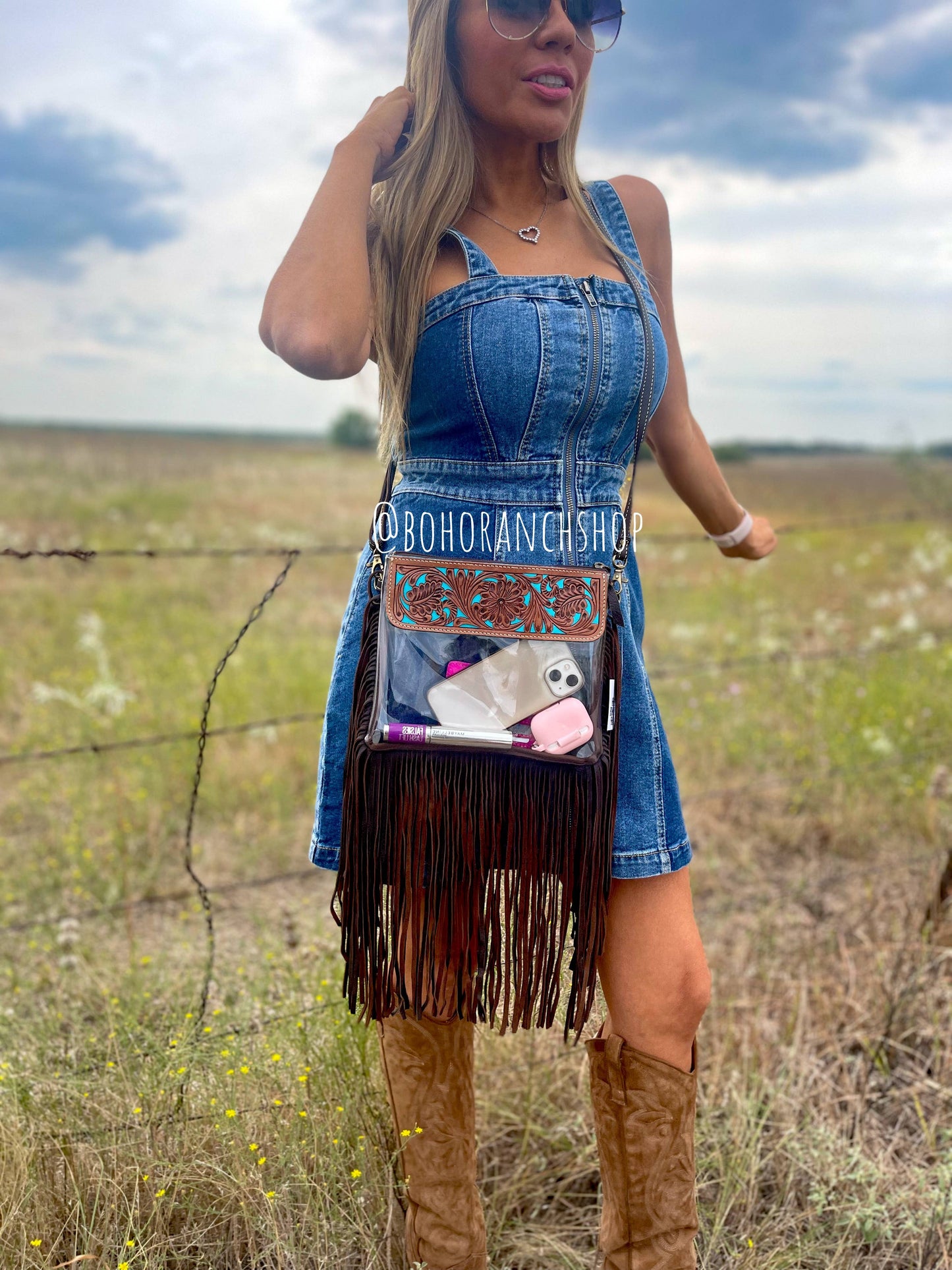 Tooled Leather Clear Crossbody - Rodeo Concert Game Day Stadium