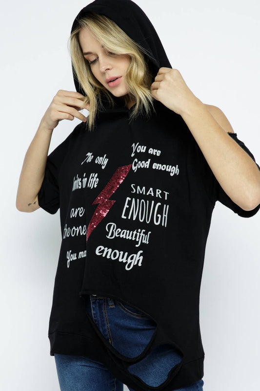 Distressed Short sleeve hoodie