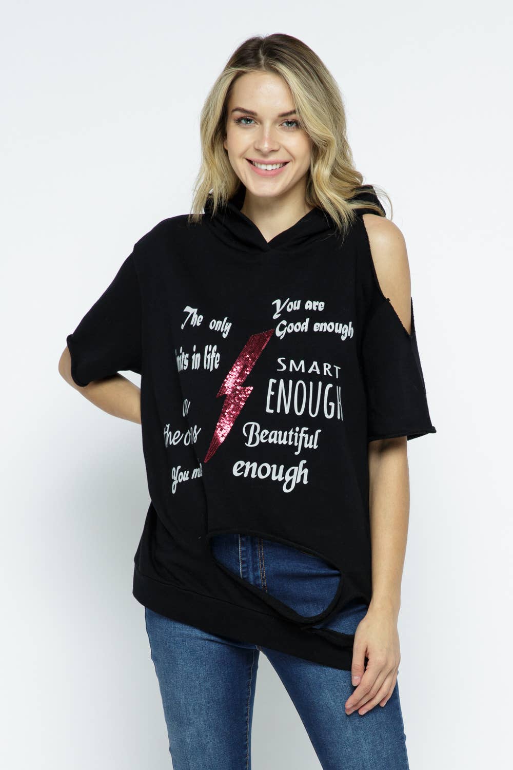 Distressed Short sleeve hoodie