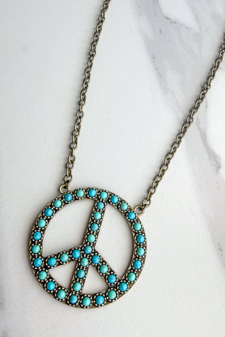 Turquoise Blaze Peace Necklace- Bronze