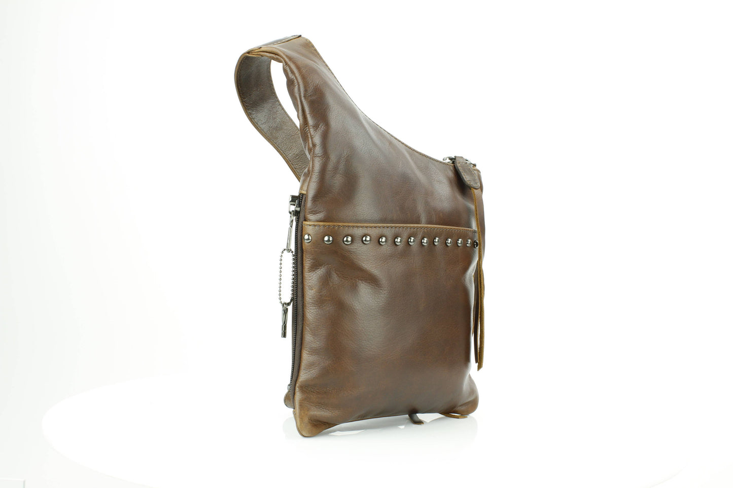 Locking CC Curved Leather Crossbody Bag with Stud Detail