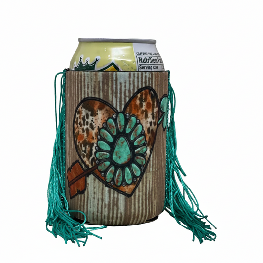Regular Turquoise Stone Heart Fringe Koozie