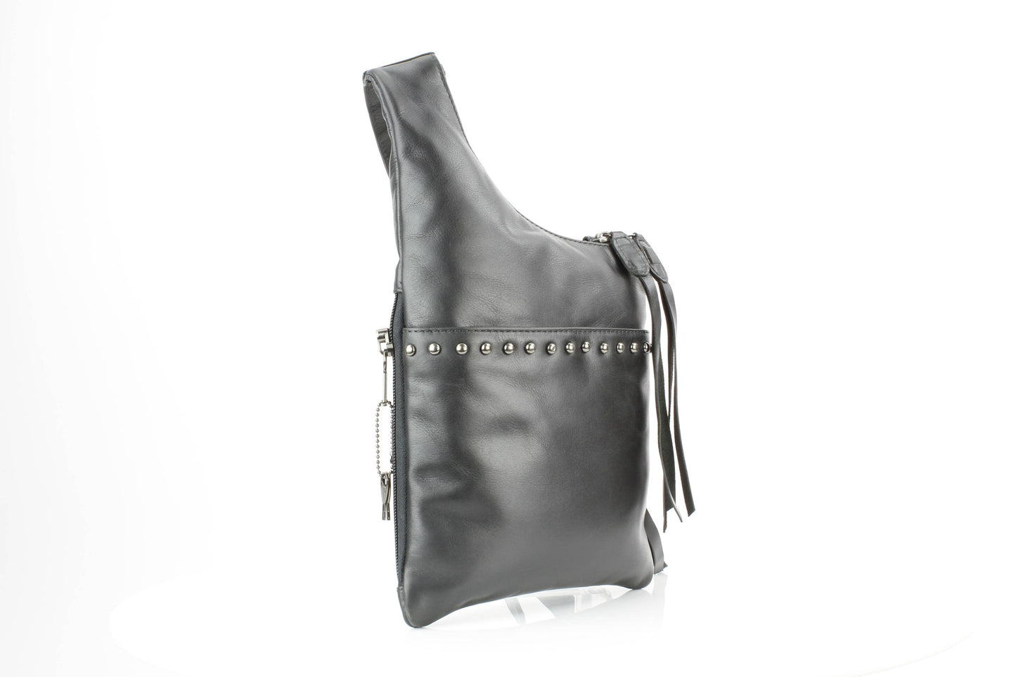 Locking CC Curved Leather Crossbody Bag with Stud Detail