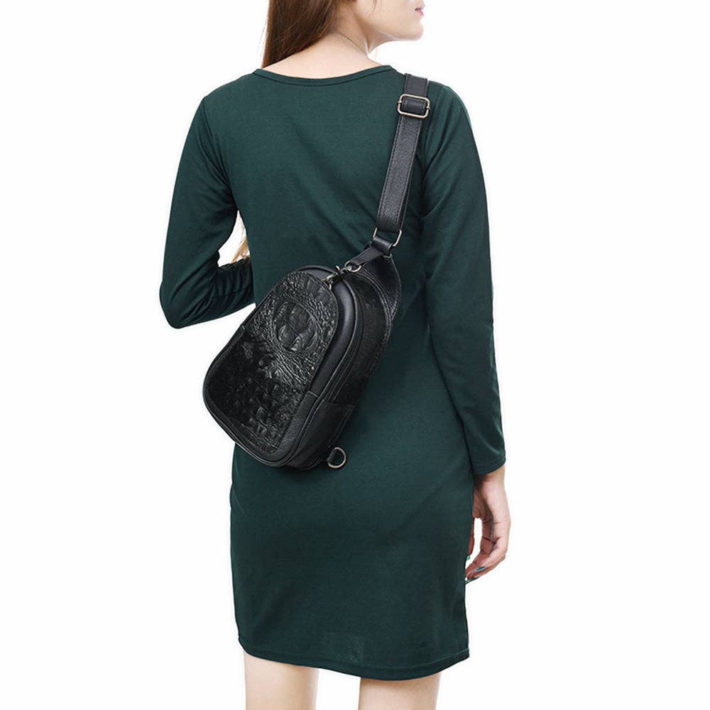 American Darling Western Leather Sling Bag with Black Crocodile Embossed Detailing Genuine Hair-on cowhide Leather